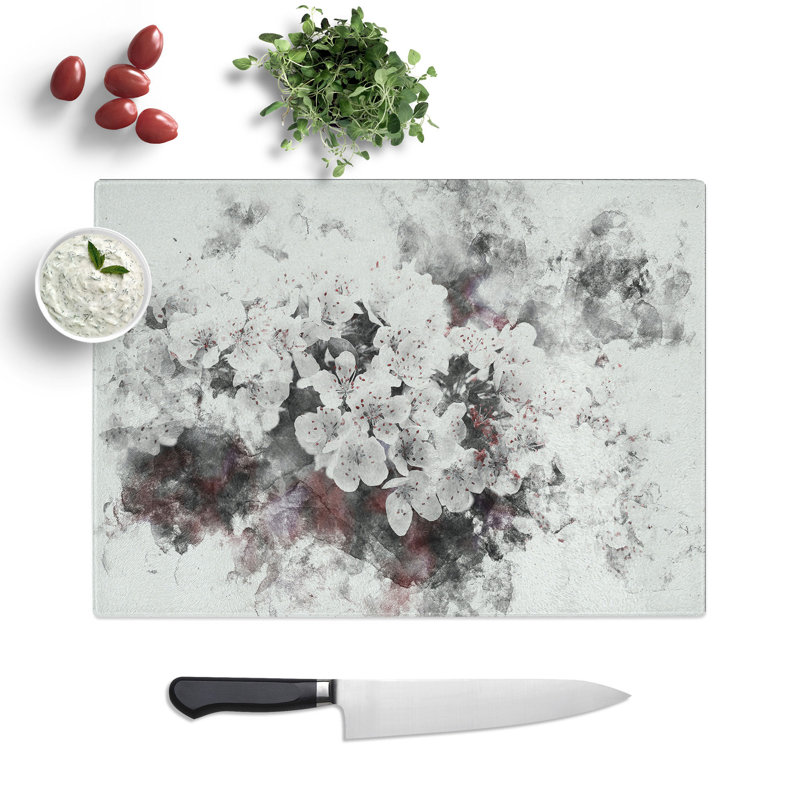 Tempered Glass Winters Bloom Flowers Watercolour Chopping Board, 20 cm x 28.5 cm