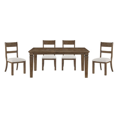 Contemporary 5pc Dining Set Extendable Table Chairs Set Light Brown Finish Durab | Light Brown Wood Extendable
