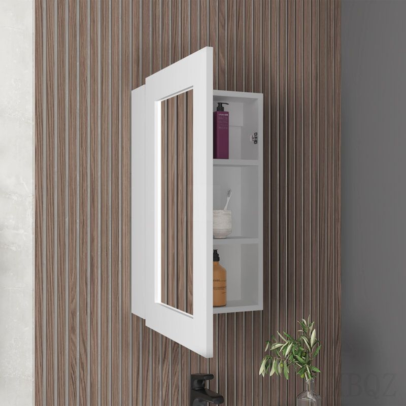 Armoire à pharmacie à miroir étroit H 25,7 "x l 15,7", une porte avec trois tablettes intérieures pour la salle de bain, blanc cuisine