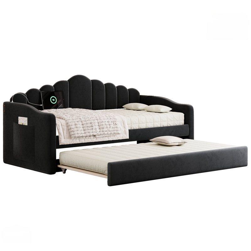 Twin size Upholstered Daybed with Trundle, Black