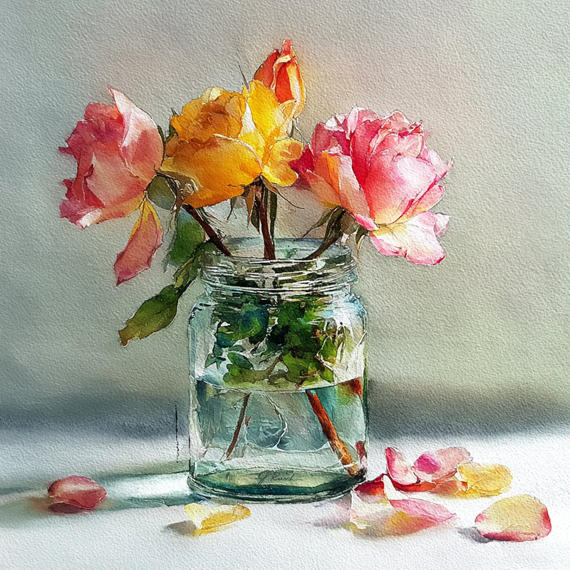 «Roses in Glass IV», art mural sur toile tendue, H 40 po x l 40 po