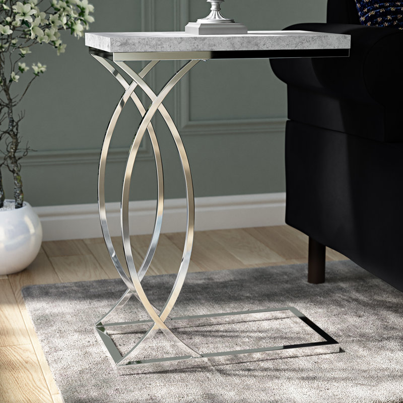 C-Shaped Accent Table, Grey Cement-Look, Chrome Metal