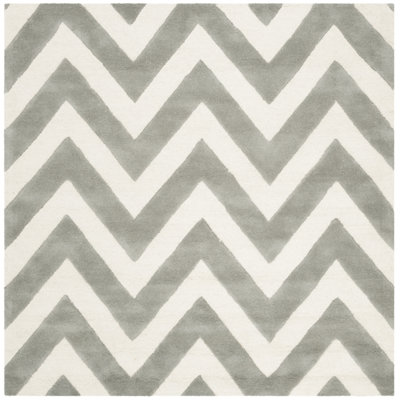 Krystyna Chevron Handmade Tufted Wool Grey/Ivory Area Rug