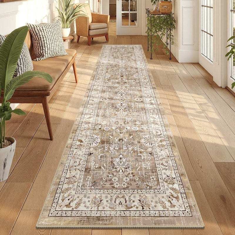 2x8" Washable Runner Rug Soft Faux Wool Kitchen Rug for Kitchen Laundry Entryway Bedroom, Beige, Runner 2' x 8'