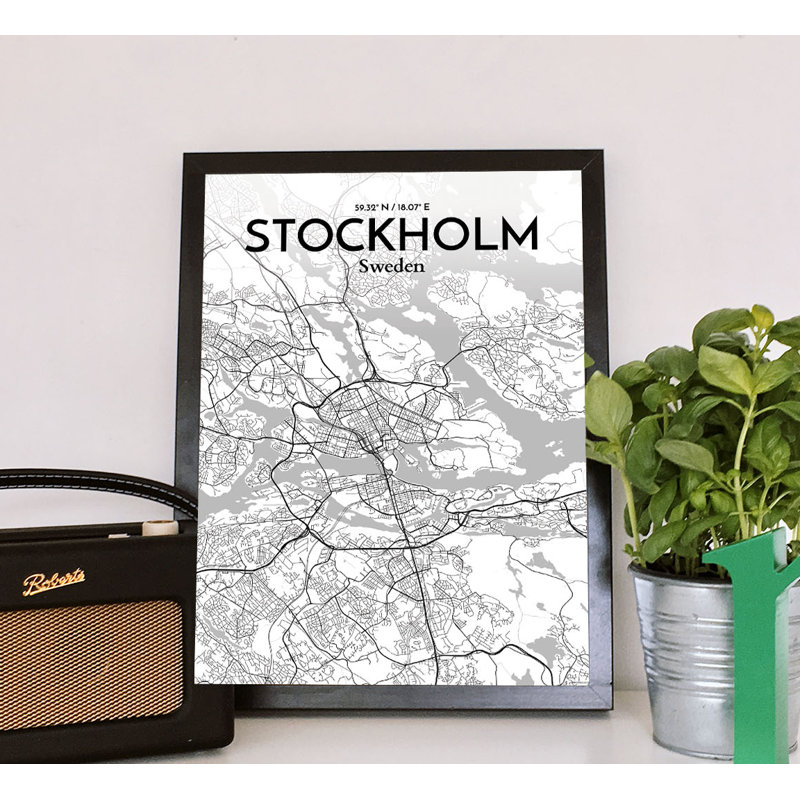 Stockholm City Map 1 Piece Wall Art, 91.4cm H x 61cm W x 0.13cm D