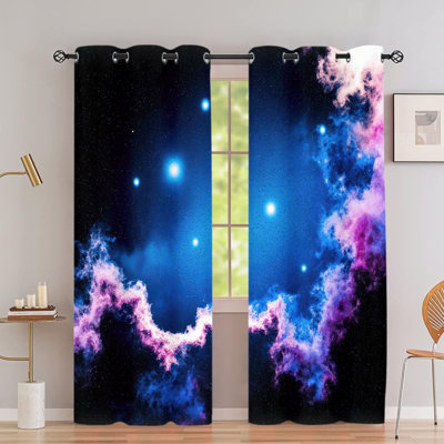2 pièces avec œillets, rideaux à imprimé nébuleux de l'espace, drapeaux à thème galaxie vibrante, protection de la vie privée, assombrissement décoratif pour salon, chambre à coucher, adolescent, décoration