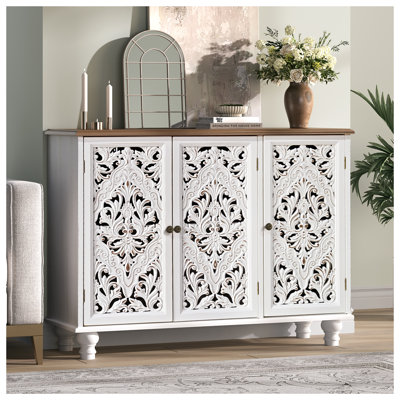 Armoire décorative avec 3 portes, armoire de rangement avec tablette réglable, buffet pour le salon, le vestibule, la salle à manger, blanc