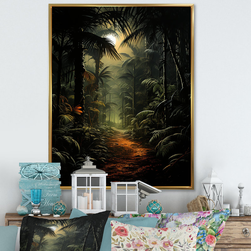 Jungle Charcoal Shadows sur impression sur toile, H 40 po x l 30 po x P 1,5 po, Cadre flottant doré