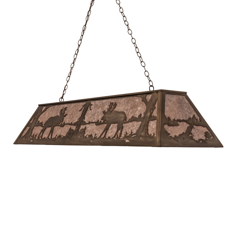 Majestic Moose and Lake 22" Glass Pendant with Antique Copper Accents