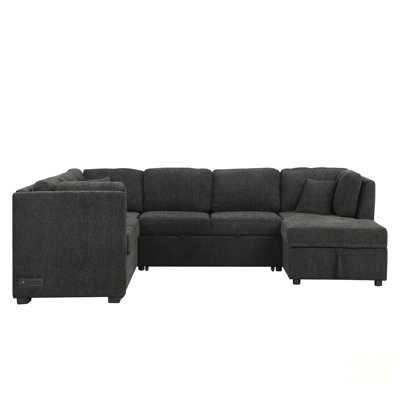 108.6 Inch U-Shaped Sectional Sofa With Pull-Out Bed, USB Ports, Power Sockets, And Storage Chaise For Living Room Comfort, Sectional