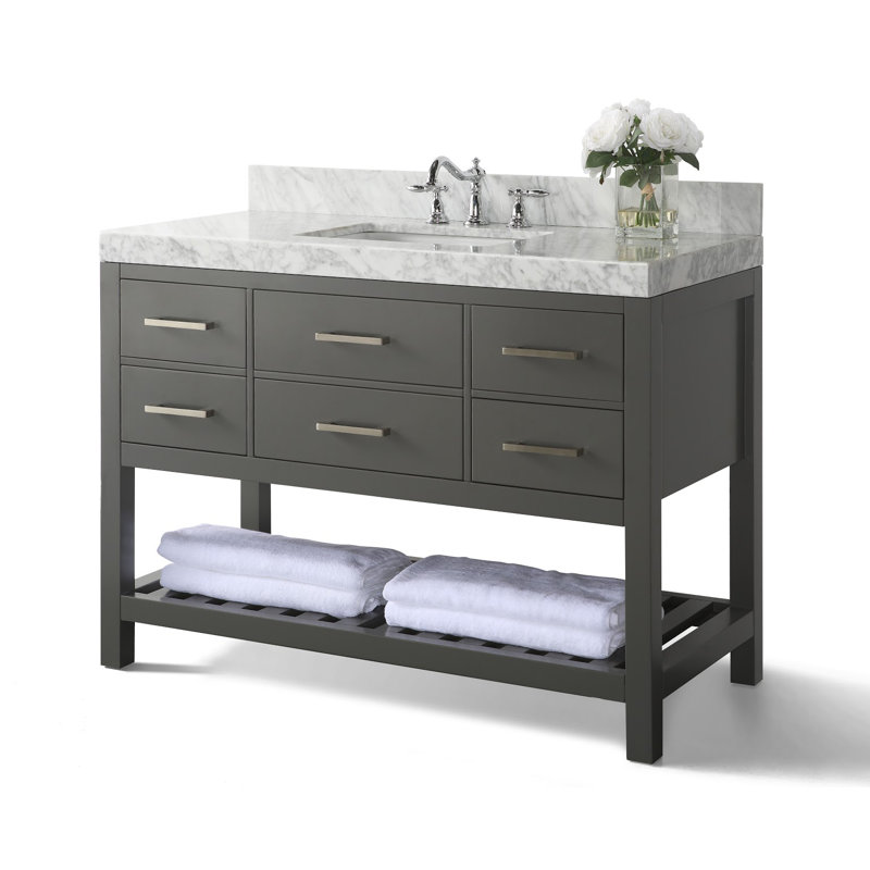 48 in. Single Vanity with Mirror, Nickel, Sapphire Gray, Carrara White
