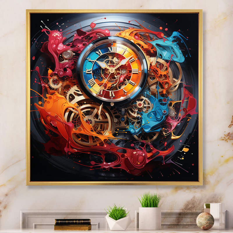 Collages abstraits de montres II - décoration murale tendance, H 16 po x l 16 po x P 1 po, Cadre flottant doré