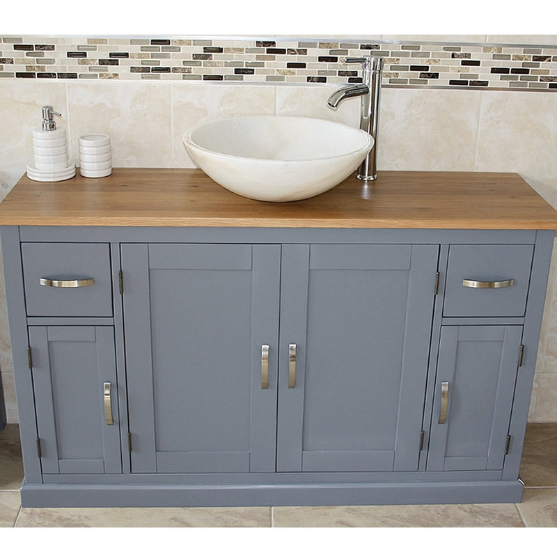 Ankara 1230mm Single Bathroom Vanity with Vessel Stone Basin, White
