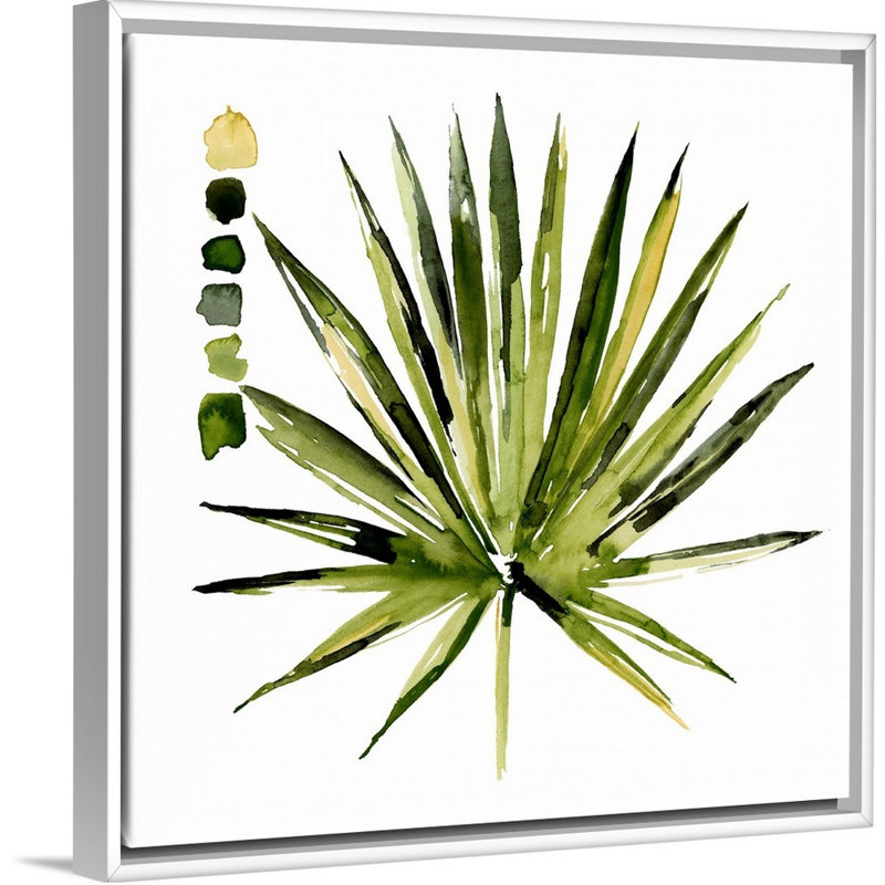 «Watercolor Palmetto Palmiers I», art mural sur toile, Toile avec cadre blanc, H 32 po x l 32 po