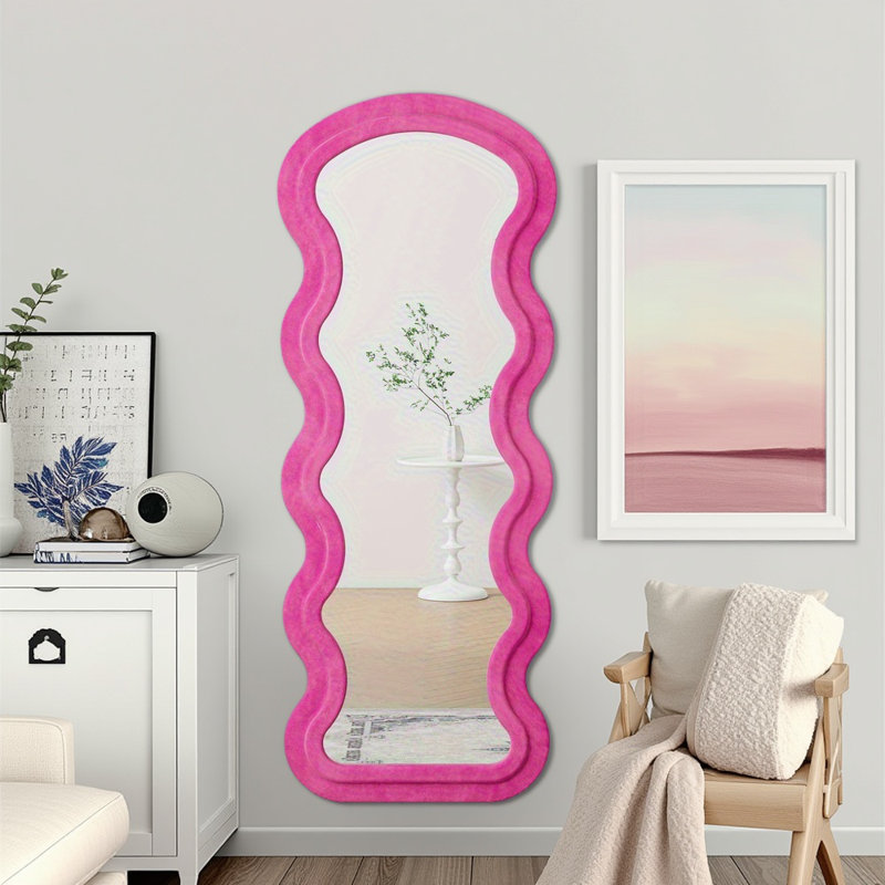 Rose Flannel Wave Full Length Mirror – Hanging/standing/tilting Floor Mirror For Bedroom, Living Room & Dressing Room, Pink