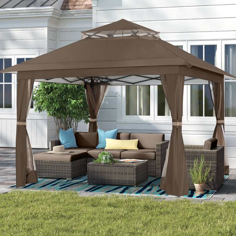 MASTERCANOPY Pop Up Gazebo with Mesh Walls and Vented Roof, Brown, 13 ft. x 13 ft.