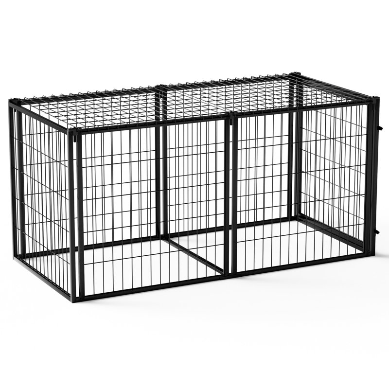 Cage pour chien de 63 po pour canines de taille moyenne, parc pour chiots avec dessus amovible, fil de résistance à la traction, emplacement de la porte réglable, espaces séparés de séparation, installation rapide et simple pour chiens de 50 à 90 lb, verrouillable