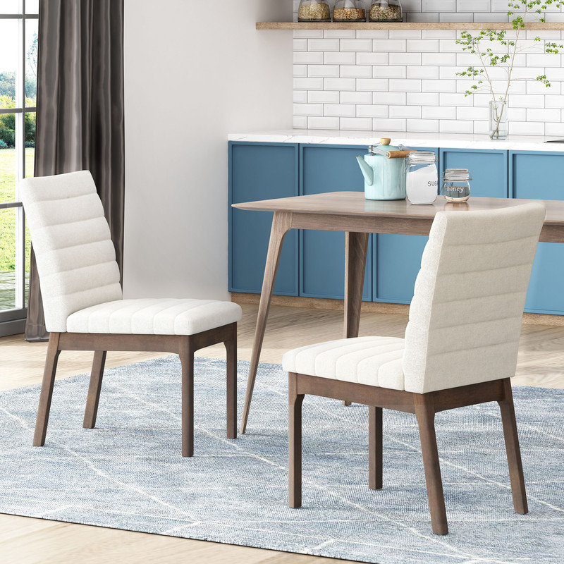 Ensemble de 2 chaises de salle à manger rembourrées de style moderne Mid-Century avec pieds en bois évasés