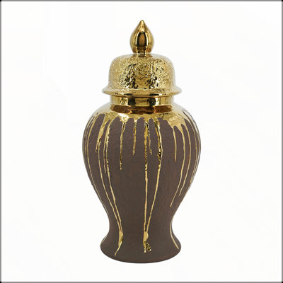 8.5x8.5x16.3 Ceramic Ginger Jar with Removable Lid Classic Urn Shape Bulbous Form Floral Storage Sculptural Tabletop Decor