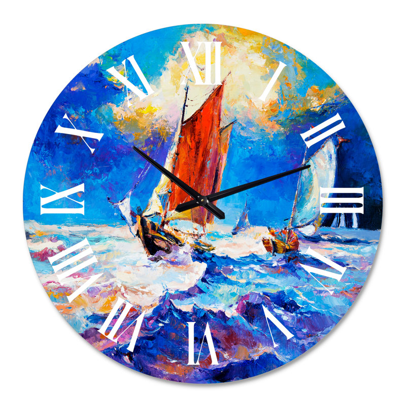 Sail Ships on the Ocean Waves During Sunset Wall Clock, Medium