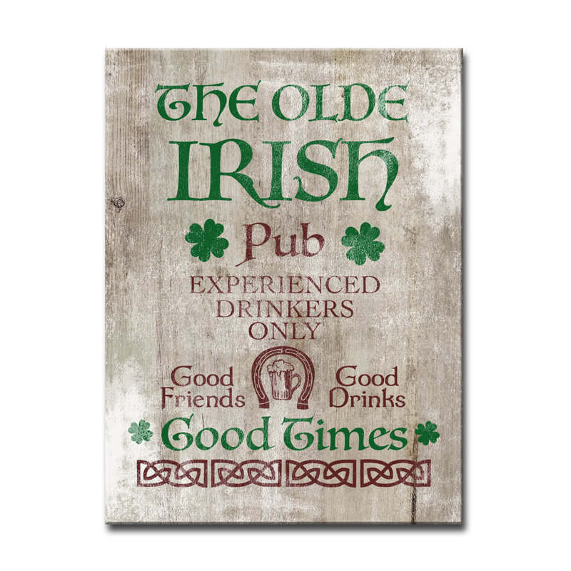 «Good Times at the Irish pub», reproduction d'art textuel sur toile tendue, H 20 po x l 16 po x P 0,75 po