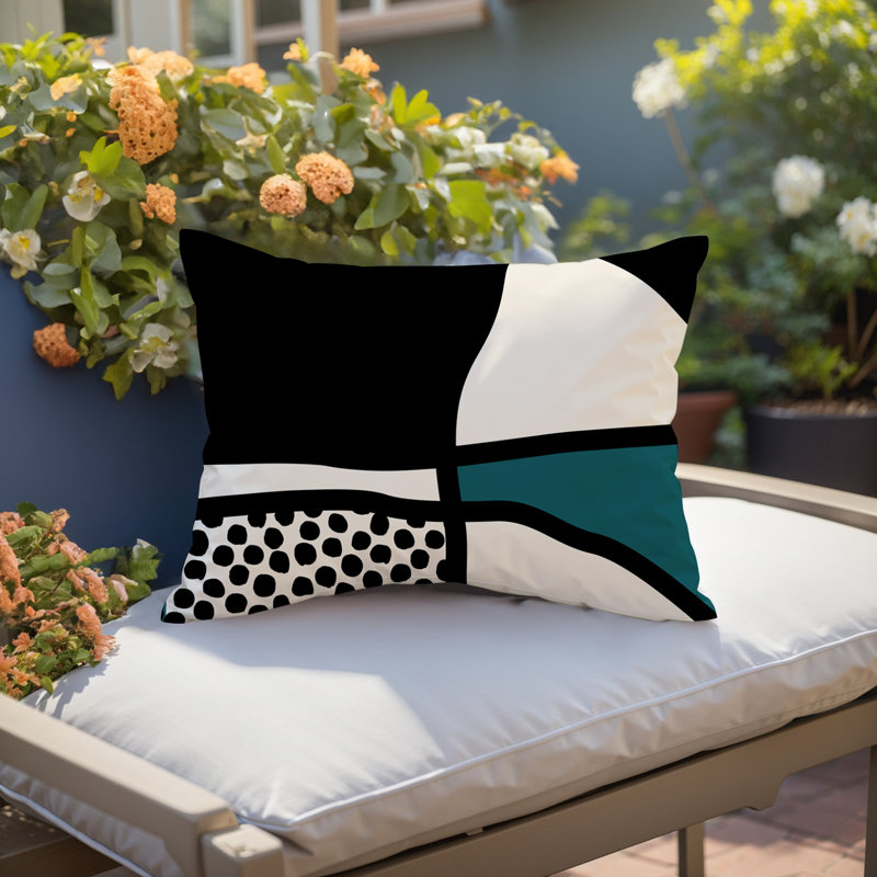 Coussin lombaire réversible intérieur / extérieur Jai Abstract, H 18 po x l 25 po, Émeraude