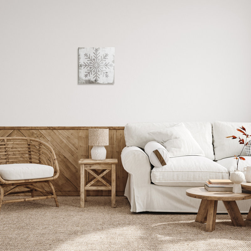 Winter Snowflake Weathered Pattern Off-White Canvas Wall Art