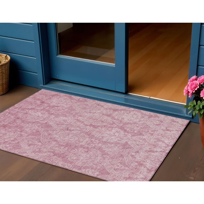 Tapis intérieur lavable damassé rose et ivoire 3 pi x 5 pi