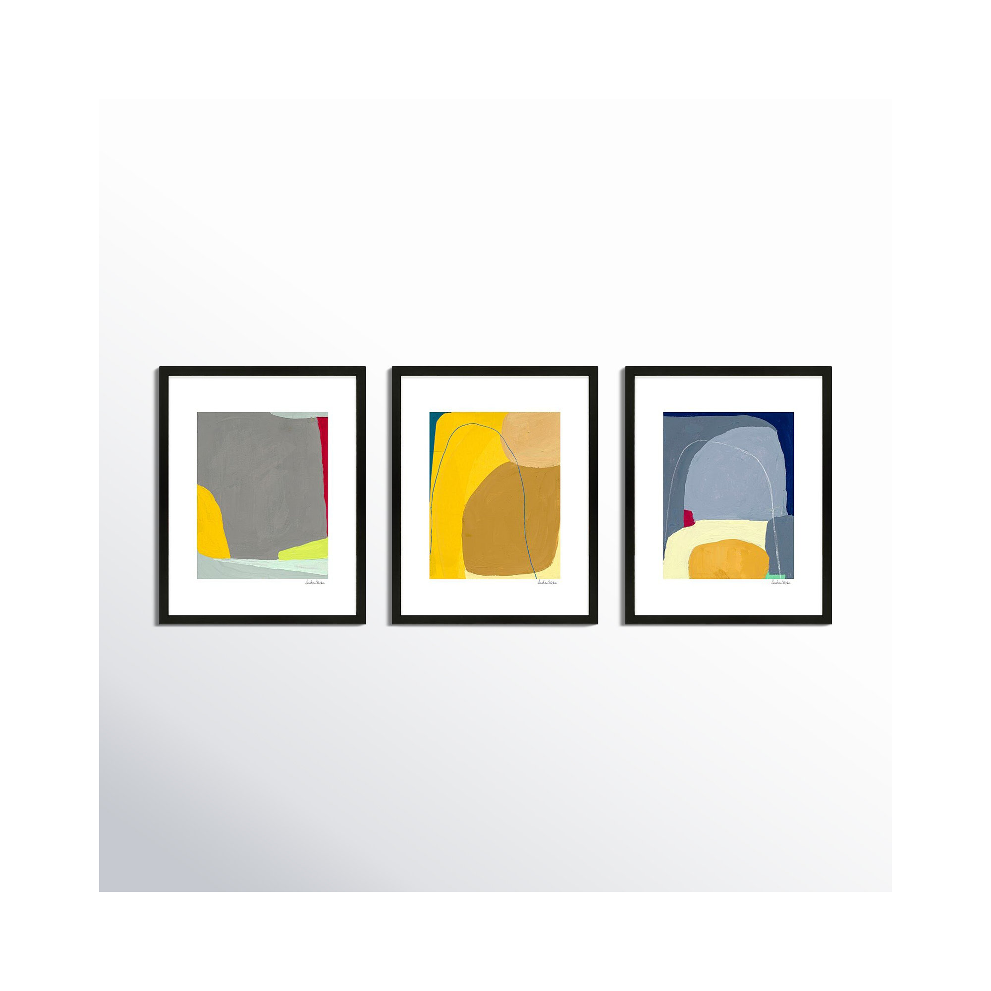 Color Meditation Trio 2. Set Of 3 by Andrea Stokes, 50" H x 40" W x 1.25" D, Black Framed