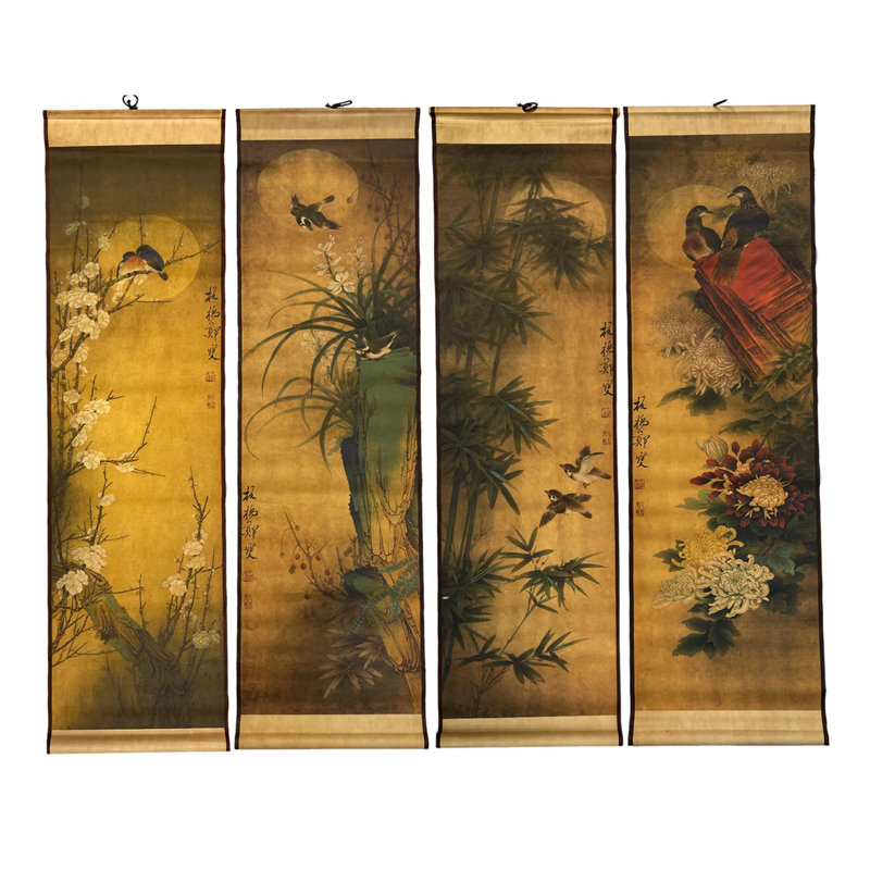Grand ensemble de 4 peintures murales chinoises classiques pour la décoration de chambre