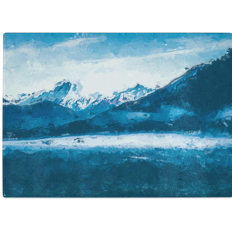 Tempered Glass Snow Covered Mountains Chopping Board, 39 cm W x 28.5 cm L