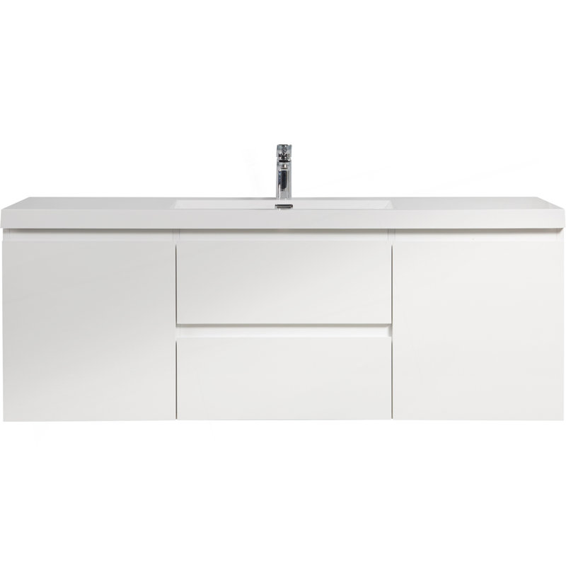 Meuble-lavabo mural peu encombrant avec lavabo de grande qualité et grand espace de rangement