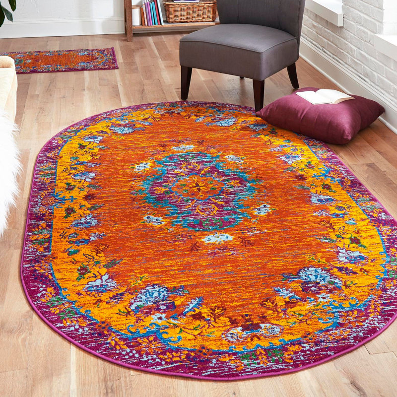 Tapis orange Calypso Orange_Unique Loom, Ovale 7 pi 10 po x 10 pi