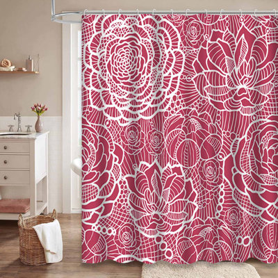 Rideau de douche à motif floral avec 12 crochets