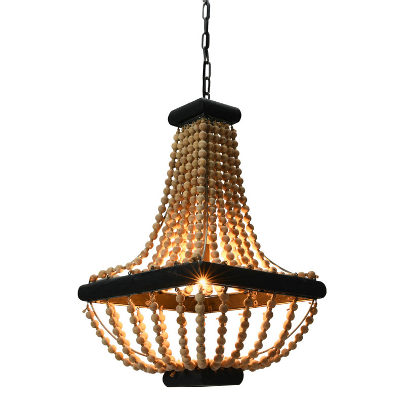 Anagnos Decorative Metal and Draped Wood Bead Chandelier, Tan