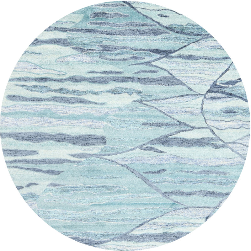 Tapis bleu/gris contemporain, Rond 6 pi x 6 pi