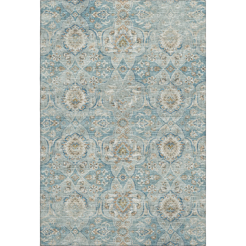 Premium Machine Washable Alliah AMF95 Peacock Rug, Rectangle 9' x 12'