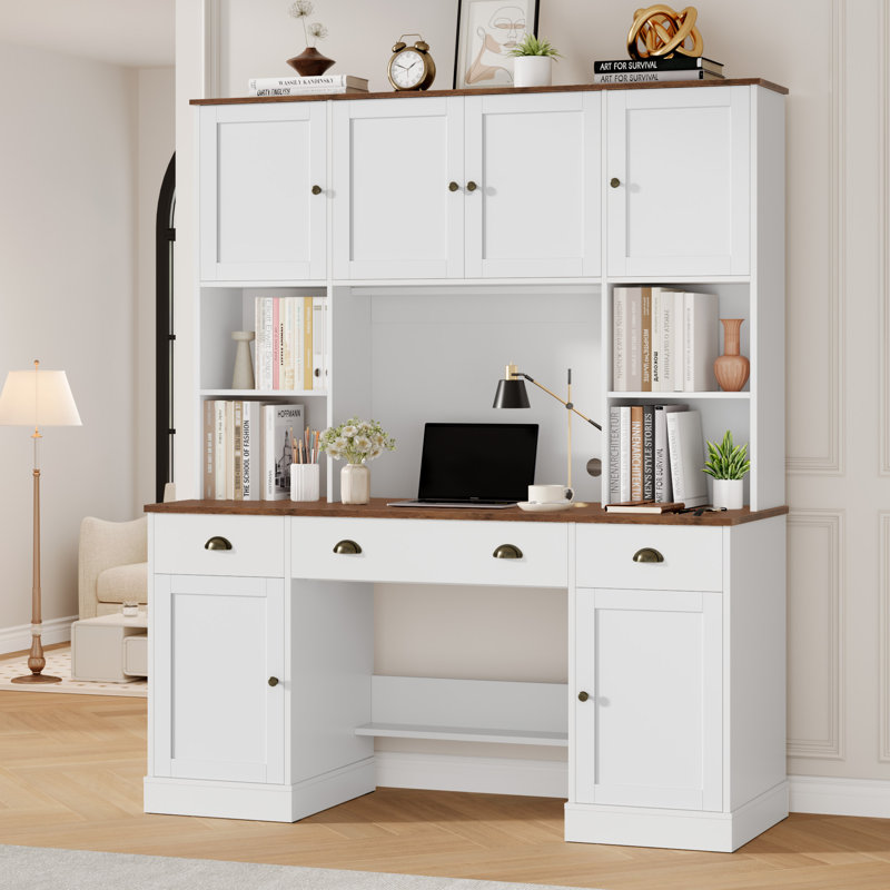 74.8"H Computer Desk With Hutch And Drawers