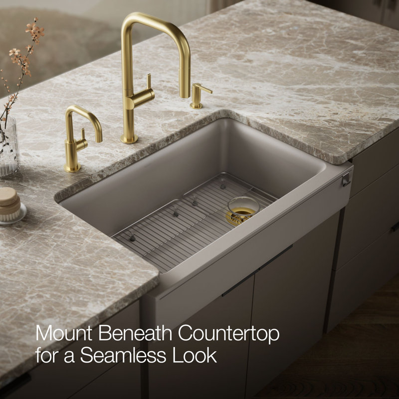 Cairn Undermount Single-Bowl Farmhouse Kitchen Sink, Matte Taupe