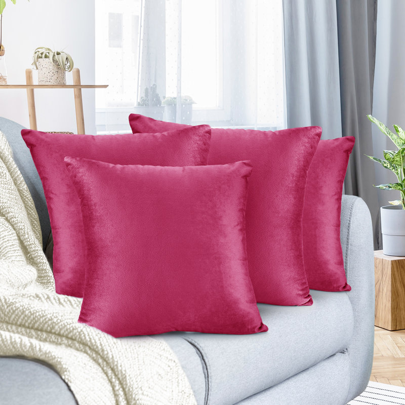 Housse de coussin en velours , H 16 po x l 16 po, Rose vif