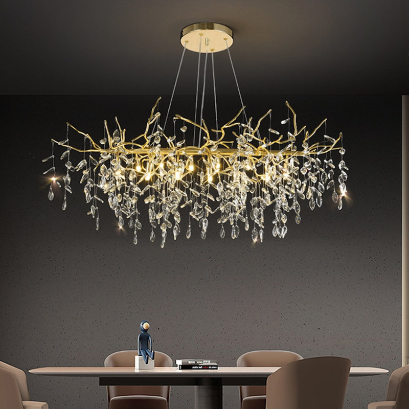 Bloom Luxury Gold Branch Pendant Chandelier With Amber Glass Shades | Round Or Elliptic Shape