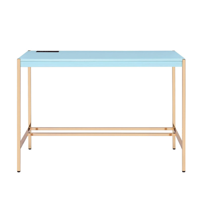 Bureau d'écriture rectangulaire avec port USB, bleu bébé et or, Bleu bébé / Or