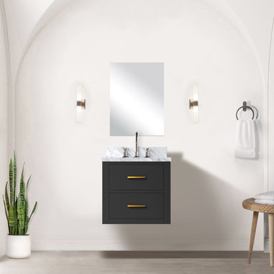 Meuble-lavabo noir - 20 po L x P 18 po Comptoir en acrylique et miroir inclus Fermeture douce et bois massif 20 po 18 po avec fermeture