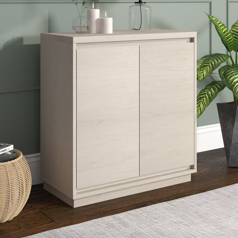 Buffet décoratif 2 portes en bois avec tablette réglable, Aulne blanc