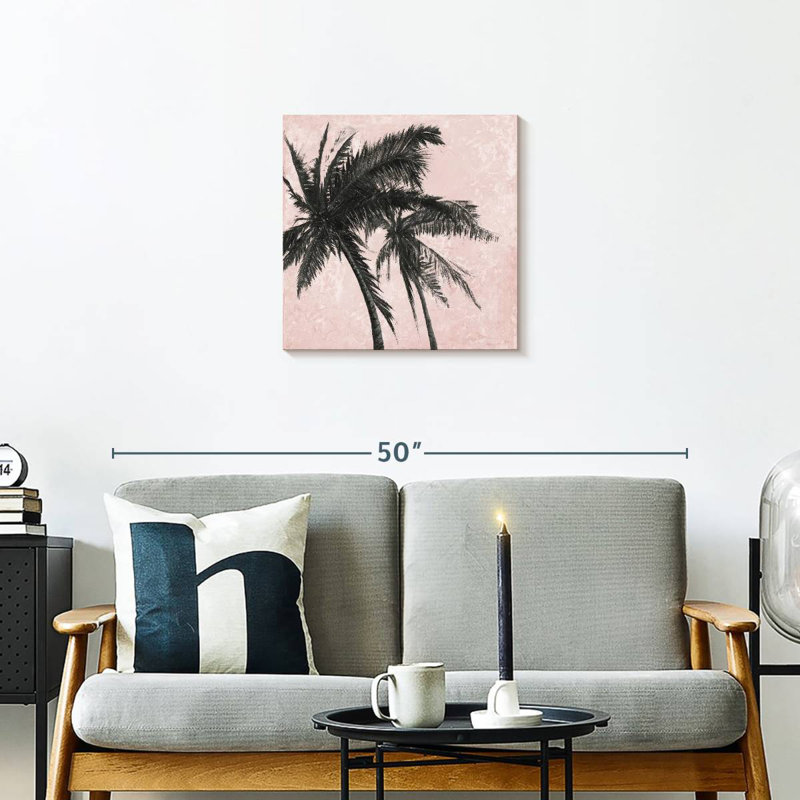 Palmier gris sur fond rose I, H 20 po x l 20 po