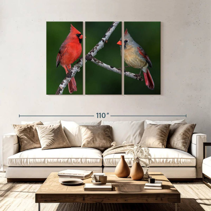 Paire d'oiseaux cardinaux Brampt, H 48 po x l 74 po