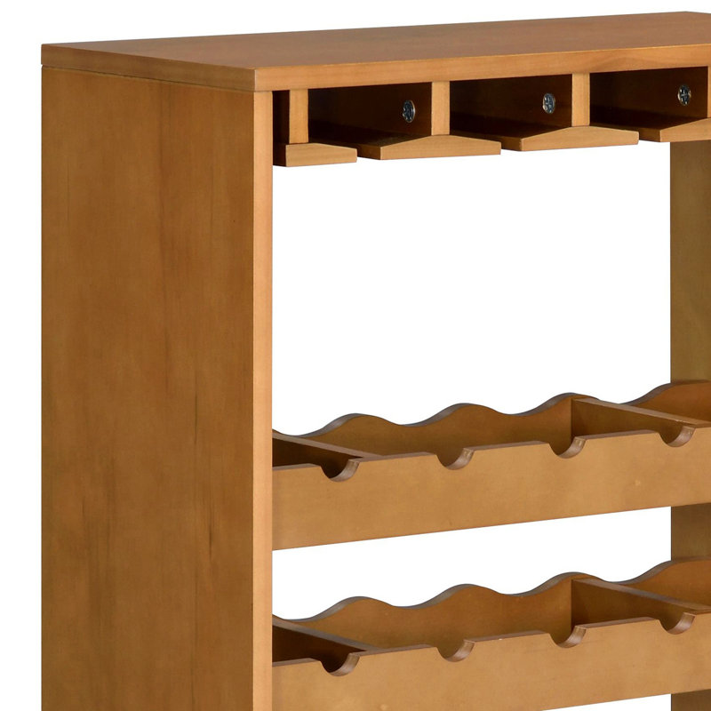 Support à vin en chêne avec 7 et 4 verres à pied avec étagère en chêne de 48,5 pouces de hauteur et 7 fentes