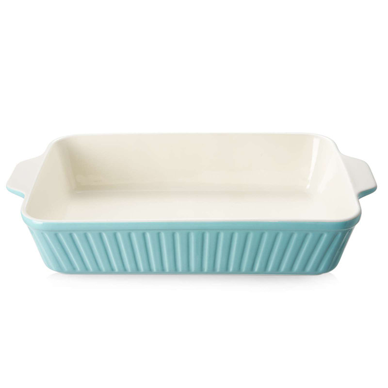 13-Inch Deep Rectangular Ceramic Baking Dish, Large Casserole Pan with Handles, Red