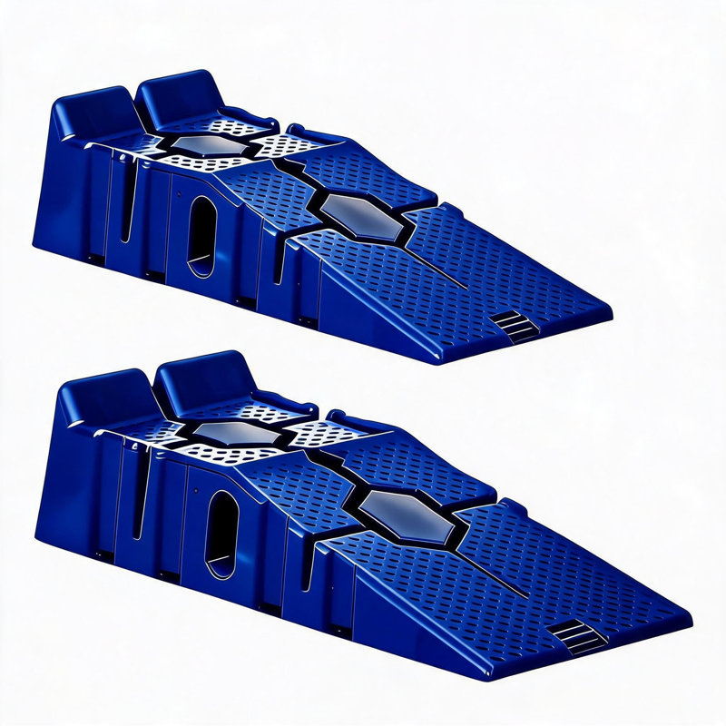 Rampes de service automobile en plastique à profil bas (lot de 2) – Capacité de 5 tonnes (12 000 lb), base antidérapante, inclinaison de 17°, hauteur de levage de 17 cm (6,7 po) pour les vidanges d'huile et l'entretien, bleues