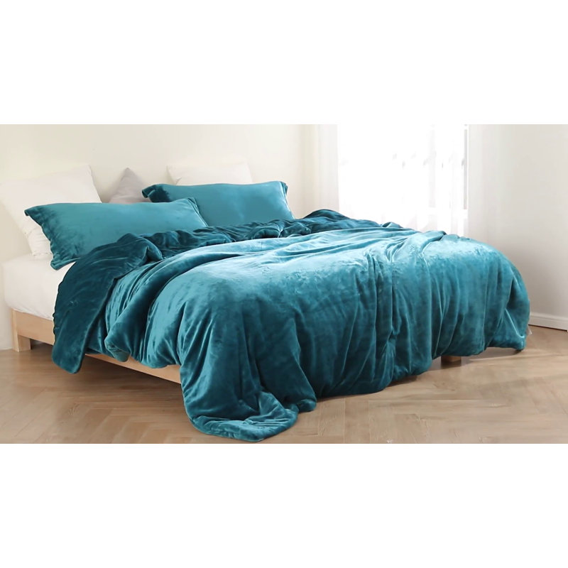 Twin Deep Lagoon Blue Plush Down Alternative Comforter Set